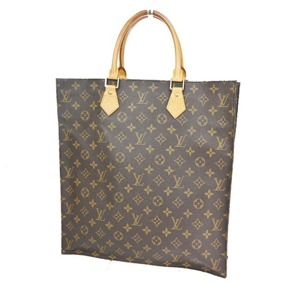 LOUIS VUITTON Logo Sac Plat Hand Tote Bag Monogram Leather Brown M51140 30YB776 - Picture 6 of 14